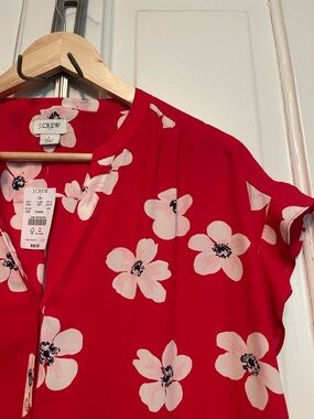 J. Crew Red Floral Button-Front Blouse